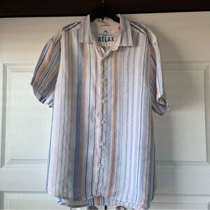 Tommy Bahama Relax Linen Striped Short Sleeve Shirt.  Size XL.  Button down